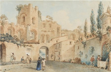Victor Jean Nicolle "Porta Pinciana a Roma" 
acquerello e inchiostro su carta (c