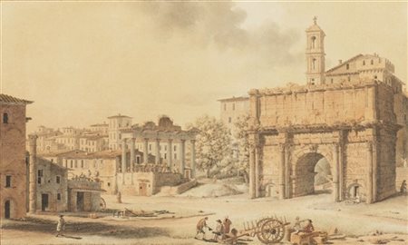 Victor Jean Nicolle "Veduta del Campo Vaccino e Veduta dell'Arco di Settimio Sev