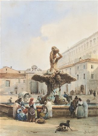 Francesco Moretti "Veduta di Piazza Barberini con la Fontana del Tritone" 
acque