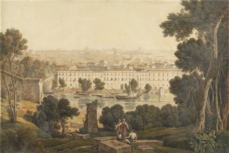 Louis-François Cassas "Veduta del porto di Ripa Grande e dell'Ospizio di San Mic