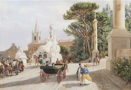 De Raynal "Passeggiata al Pincio" Roma, 1866
tempera su carta (cm 27x39)
firmata
