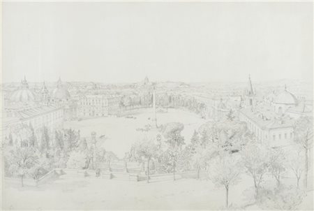 Carl Ludwig Frommel "Veduta di Piazza del Popolo a Roma" 
matita su carta (cm 30