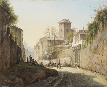 Carl Frederik Aagaard "Via Capo le Case Roma" 
olio su tela (cm 21x26)
firmato i