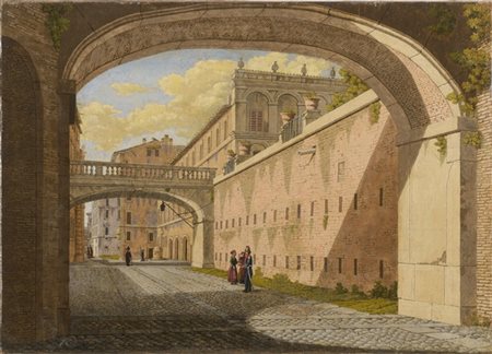 Scuola francese del secolo XIX

"Via della Pillotta a Roma" 
olio su tela (cm 3