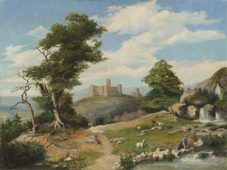 Nicola Palizzi "Paesaggio campano con il Castello di Lettere sullo sfondo" 1865