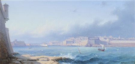 Girolamo Gianni "La Valletta, Malta" 1878
olio su cartone (cm 17x37)
firmato e d