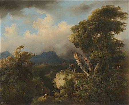 Antonio Morghen "Paesaggio tempestoso con figure" 
olio su tela (cm 84x104)
firm