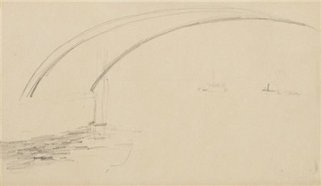 Giuseppe De Nittis "Studio per ponte di Parigi" 
carboncino su carta (cm 10x17)