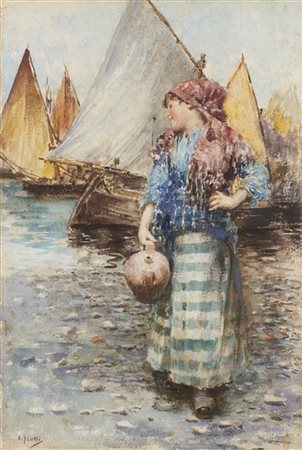 Vincenzo Irolli "Giovane napoletana" 
acquerello su cartoncino (cm 51x38)
firmat