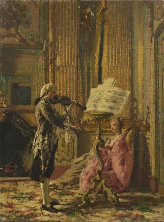Giuseppe Barbaglia "Concerto privato" 
olio su tela applicata a tavola (cm 33x25