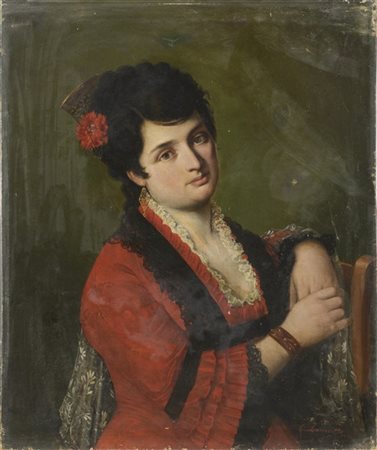 Egisto Lancerotto "Il fiore rosso" 
olio su tela (cm 70x60)
firmato in basso a d
