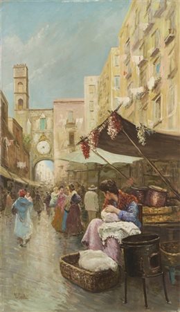 Vincenzo Caprile "Mercato all'Arco di Sant'Eligio" 
olio su tela (cm 90x52)
firm