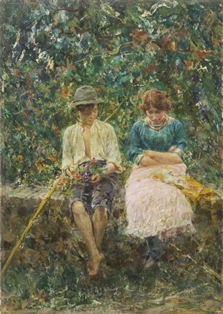 Luca Postiglione "I fidanzatini" 1915
olio su cartone (cm 40x30)
firmato e datat