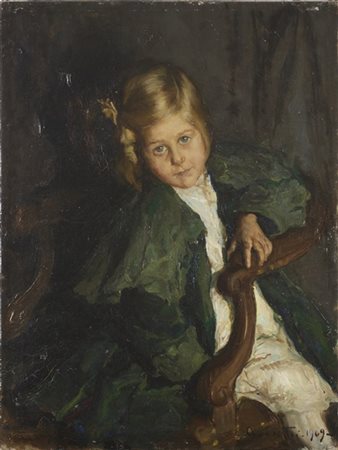 Antonio Piatti "Bambina seduta" 1909
olio su tela (cm 80x60)
firmato e datato in