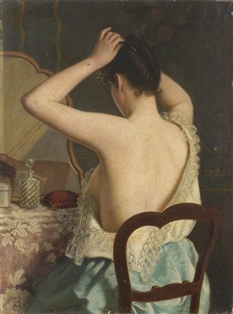 Tito Conti "La modella allo specchio" 
olio su tela (cm 100x75)
firmato in basso