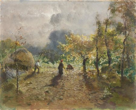 Pompeo Mariani "Contadini" 
olio su cartone (cm 33x40)
firmato in basso a destra