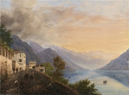 Carlo Canella (Attribuito)

"Veduta del Lago di Como da Griante" 
olio su tela (