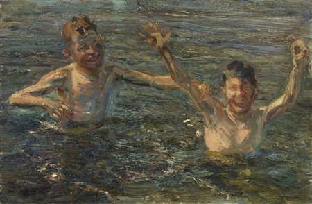 Beppe Ciardi "Bambini al mare" 1899
olio su tavola (cm 35x55)
firmato in basso a