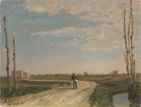 Beppe Ciardi "Paesaggio d'aprile" 
olio su tavola (cm 30x38,5)
firmato in basso