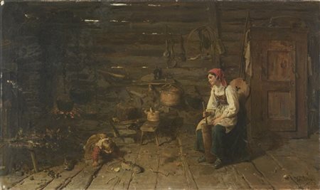 Gerolamo Induno "Interno di cucina" Milano
olio su tela (cm 38x64)
firmato e loc