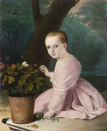 Giuseppe Molteni "Bambina che ha raccolto dei fiori" 
olio su tela (cm 80x65)
in