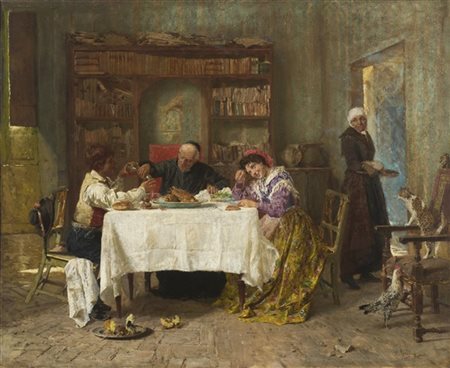 Pio Joris "Pranzo in canonica" 
olio su tavola (cm 60x70)
firmato e iscritto in