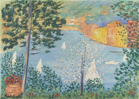 Michele Cascella "Vele a Portofino" 
olio su tela (cm 50x70)
firmato in basso a