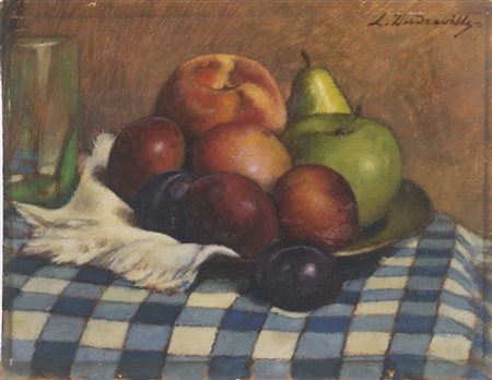 Leonardo Dudreville "Composizione con frutta" 
olio su compensato (cm 23x30)
fir
