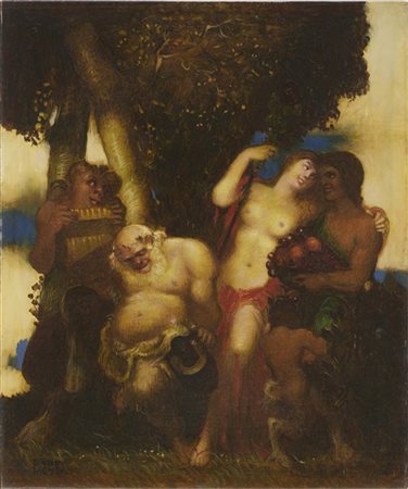 Adolf Frey-Moock "Baccanale con sileni" 
olio su compensato (cm 60x50)
firmato i