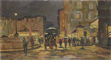 Renato Natali "Notturno a Livorno" 
olio su compensato (cm 60x110)
firmato in ba
