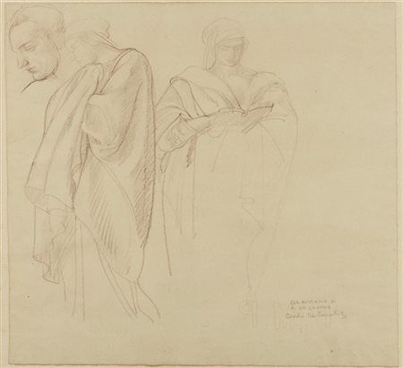 Adolfo De Carolis "Lotto composto da sei disegni a sanguigna e carboncino di cui