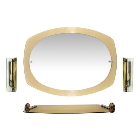 Veca - Set da bagno in vetro nei toni del beige, Anni 60/Anni 70