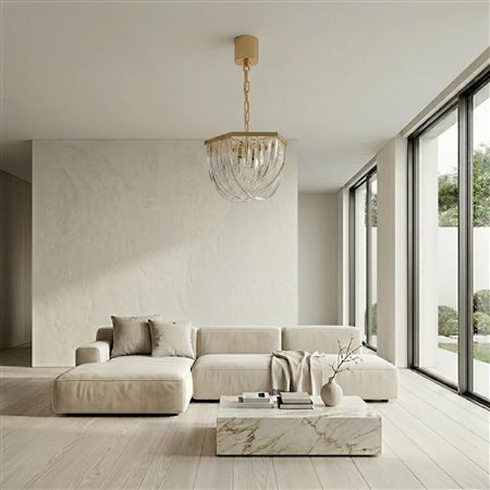 Lampadario con struttura trilobata in vetro di Murano
