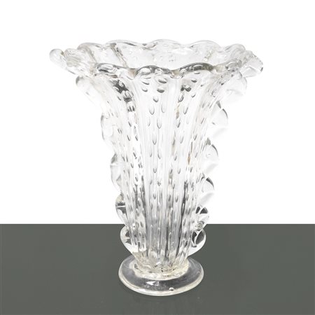 Barovier e Toso - Vaso in vetro di Murano bullicante con morise sulle parti laterali 