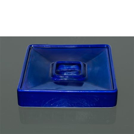 Angelo Mangiarotti per Fratelli Brambilla - Posacenere quadrato in ceramica blu cobalto