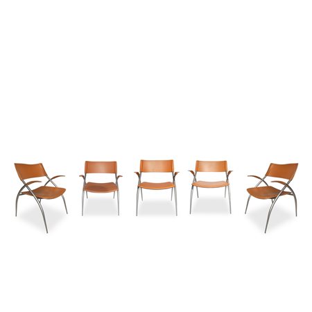Calligaris Design e Arredi - N°5 Sedie con struttura in acciaio e tomaia in pelle beige