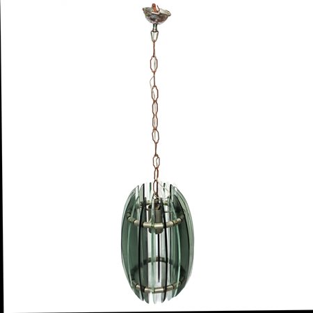 Veca - Lampadario Veca in acciaio e vetro verde, Anni 70