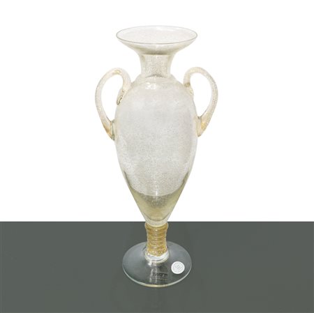 Vaso ad anfora in vetro pulegoso di Murano