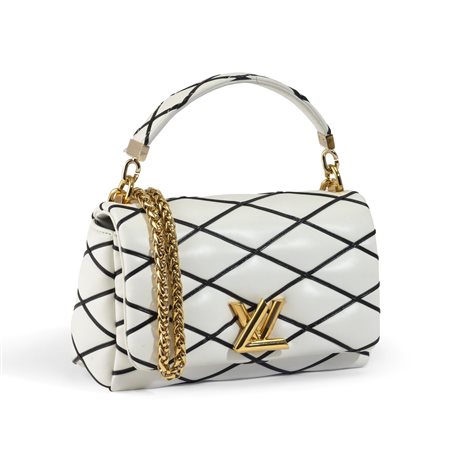 Louis Vuitton Borsa Go-14 In pelle bianca con inserti neri e hardware dorato....