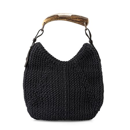 Yves Saint Laurent Borsa Mombasa In rafia nera con inserti in pelle. Largh....
