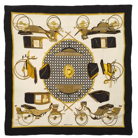 Hermès Foulard 'Les Voitures à Transformation' Disegno di Françoise de la...