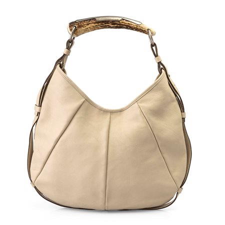 Yves Saint Laurent Borsa Mombasa In pelle color avorio. Largh. 34 - Alt. 24...
