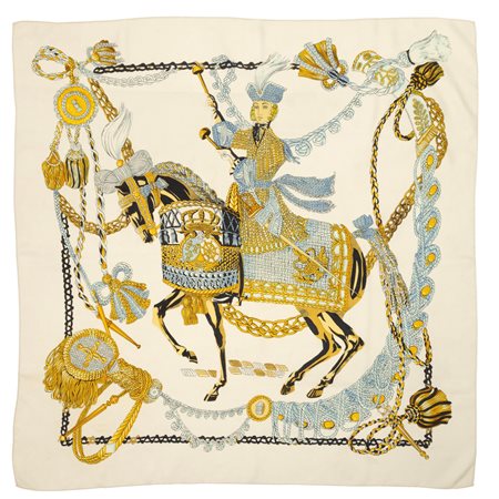 Hermès Foulard 'Les Timbalier' Disegno di Françoise Héron. Largh. 90 - Alt....