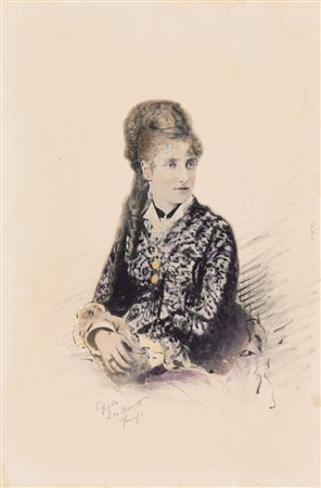 Eva Barrett 1879-1950 Gentildonna stampa vintage con intervento a matita cm...
