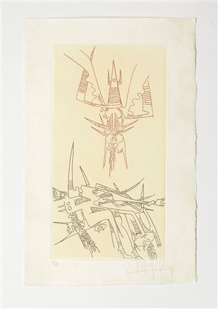 Wifred Lam (Sagua la Grande, 08/12/1902 - Parigi, 11/09/1982) 
"L'antichambre de la nature" 1966
Acquaforte su carta japon Cm 32,2x25,5