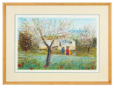Michele Cascella (Ortona, 07/09/1892 - Milano, 31/08/1989) 
"Primavera alla Maiella" 1985
Acquaforte e acquatinta su carta Cm 43x64
