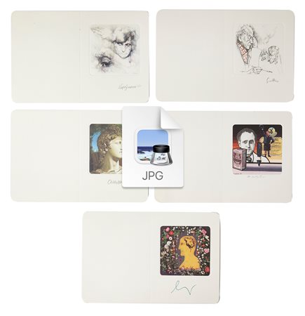  
Lotto 5 cartoline fotolitografie serie "La collezione degli autoritratti firmati" 
Riproduzione fotolitografica a 4 colori Cm 14x21