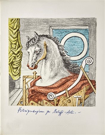 Giorgio De Chirico (Volo, 10/07/1888 - Roma, 20/11/1978) 
"O" 
Riproduzione fotolitografica a 7 colori offset Cm 30x23,5