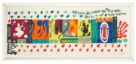 Henri Émile Benoît Matisse (Le Cateau-Cambrésis, 1869 - Cimiez, 1954) 
"Elle vit apparaître le matin et se tut dicrètement" 1950
Litografia a colori su carta Cm 50x120
