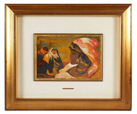 Salvatore Fiume (Comiso, 23/10/1915 - Milano, 03/06/1997) 
"Nomadi d'Arabia" 
Litografia a colori su lastra metallica Cm 25x38